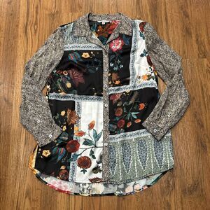 John Mark Shirt Womens XS Art To Wear Mixed Media Velvet Embroidered Floral Boho